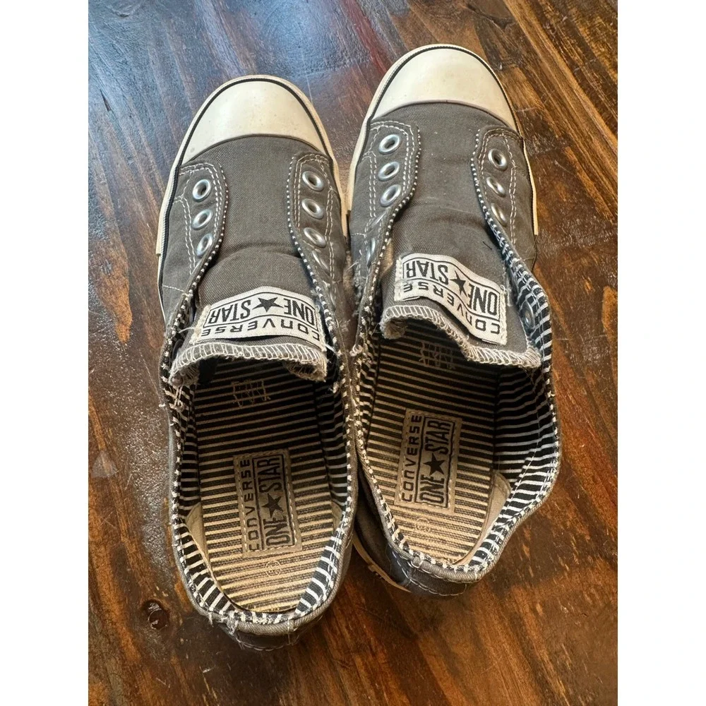 Converse One Star Grey Canvas Slip On Sneakers Women 8.5 Distressed Elastic